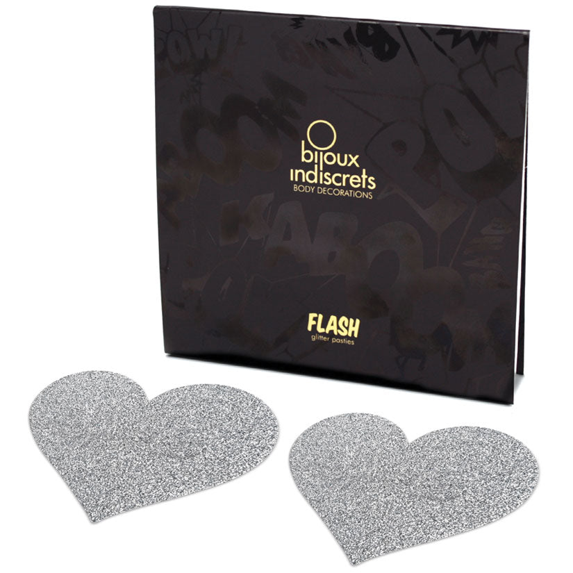 Bijoux Flash Heart Glitter Pasties-Silver - UABDSM