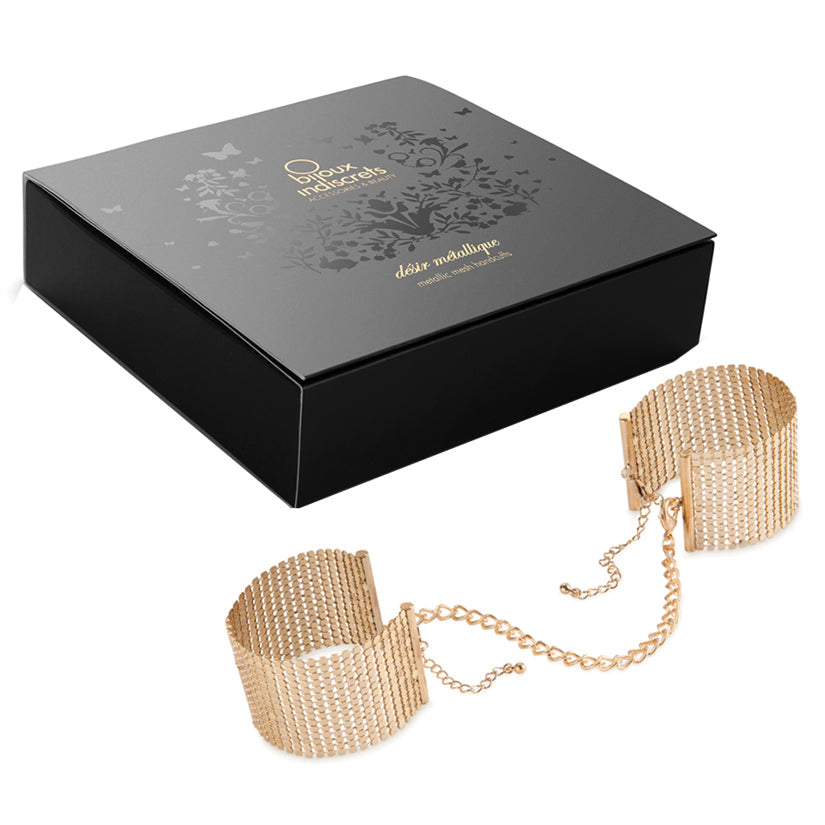 Bijoux Désir Métallique Mesh Handcuffs-Gold - UABDSM