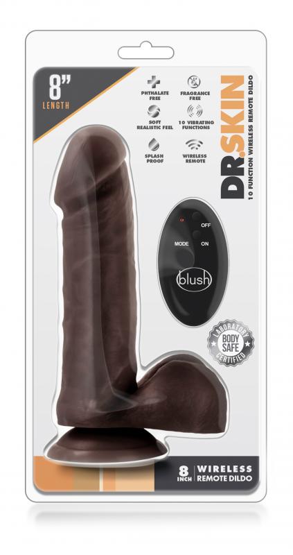 Dr. Skin- 8 Inch 10 Function Wireless Remote Dildo - Chocolate - UABDSM