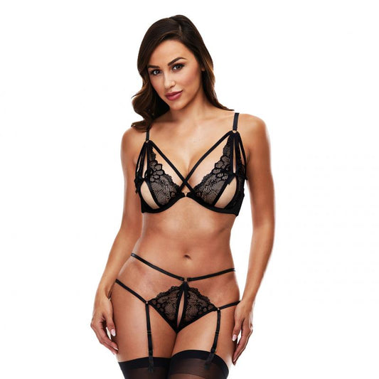 Baci - 2-Piece Lace Crotchless Garter Set With Open Cups Baci - 2-Piece Lace Crotchless Garter Set With Open Cups - UABDSM