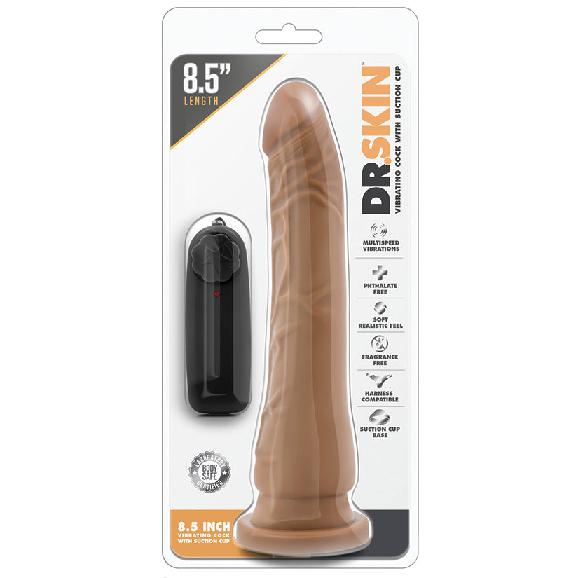 Dr. Skin - 8.5 Inch Vibrating Realistic Cock With Suction Cup - Mocha - UABDSM