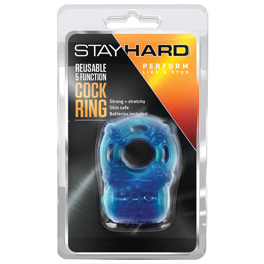 Stay Hard Reusable 5 Function Vibrating Cock Ring - Blue Stay Hard Reusable 5 Function Vibrating Cock Ring - Blue - UABDSM