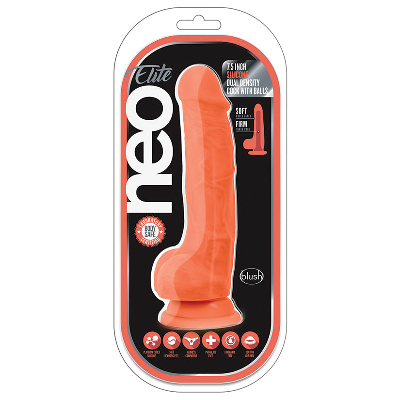Neo Elite Silicone Dual Density Cock with Balls-Neon Orange 7.5 - UABDSM