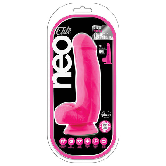 Neo Elite Silicone Dual Density Cock with Balls-Neon Pink 7 Neo Elite Silicone Dual Density Cock with Balls-Neon Pink 7 - UABDSM