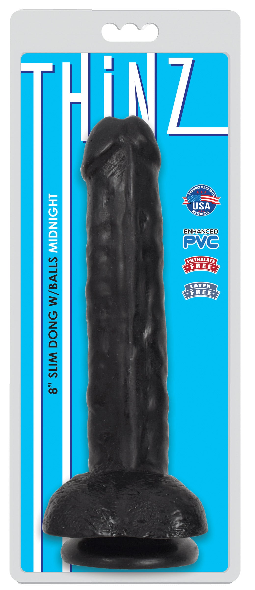 Thinz 8 Inch Slim Dildo with Balls - Black - UABDSM