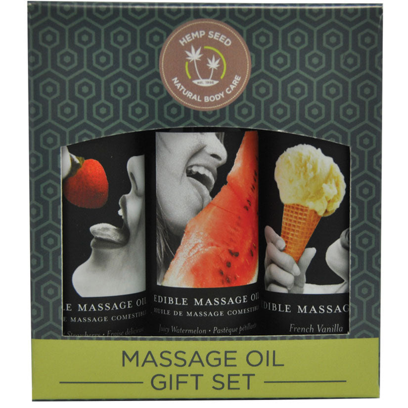 Edible Massage Oil Gift Set Box - Strawberry Vanilla and Watermelon 2 Oz Each - UABDSM