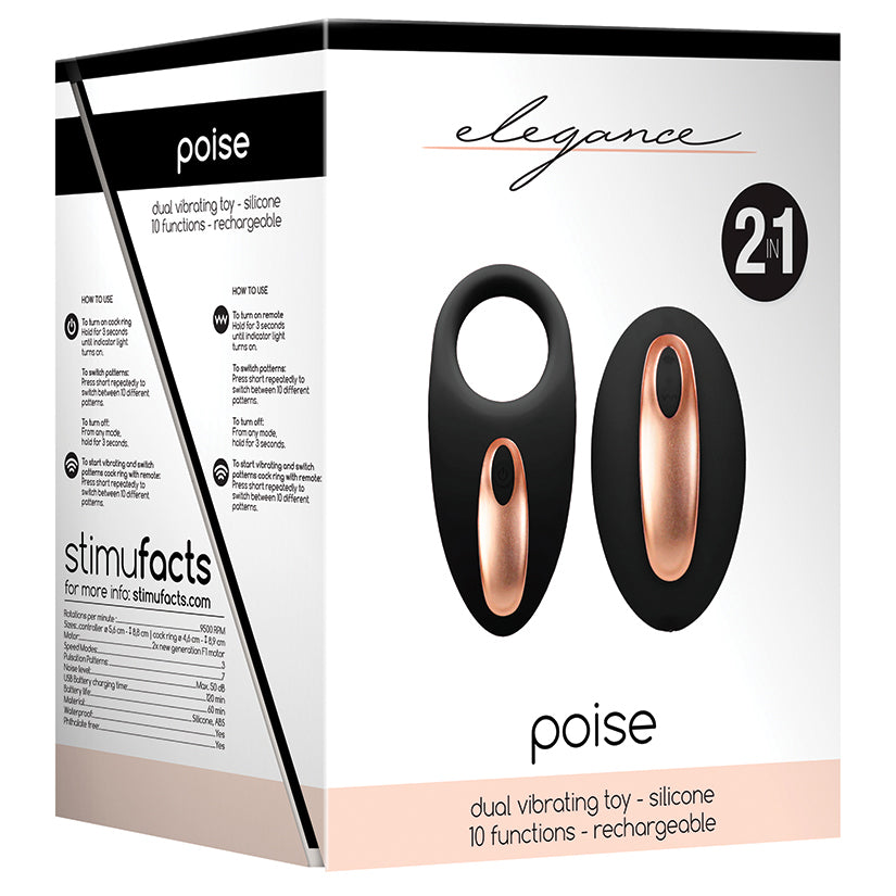 Elegance Poise Vibrating Cock Ring & Remote-Black - UABDSM