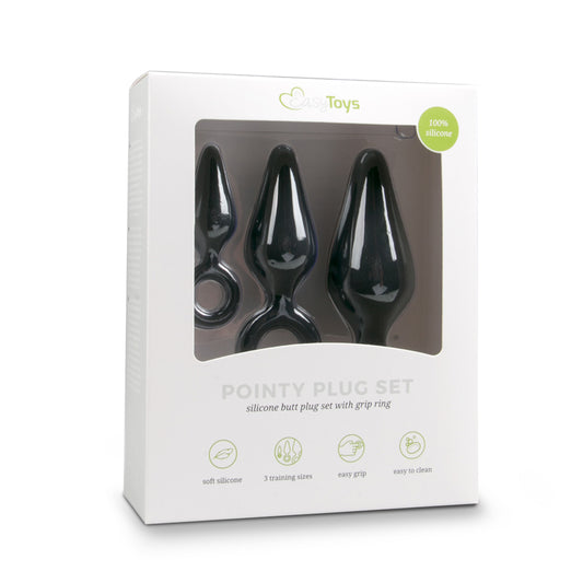 Black Buttplugs With Pull Ring - Set - UABDSM
