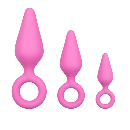 Pink Buttplugs With Pull Ring - Set Pink Buttplugs With Pull Ring - Set - UABDSM
