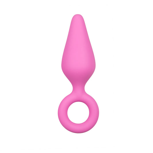 Pink Buttplugs With Pull Ring - Medium Pink Buttplugs With Pull Ring - Medium - UABDSM