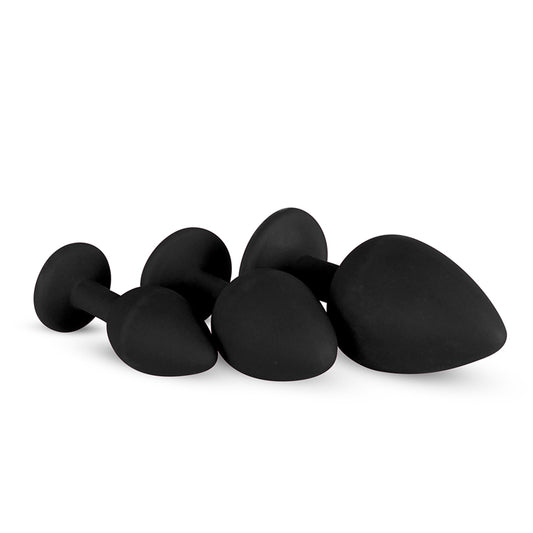 Silicone Buttplug Set With Diamond - Black - UABDSM