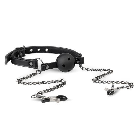 Open Ball Gag With Nipple Clamps Open Ball Gag With Nipple Clamps - UABDSM