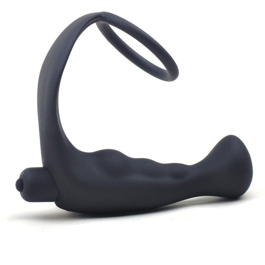 Black Silicone Anal Plug Vibrator with Cock Ring Black Silicone Anal Plug Vibrator with Cock Ring - UABDSM
