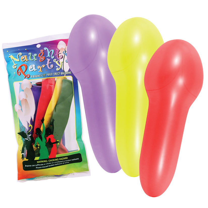 Naughty Party Balloons - Penis - 8 Pack - Assorted Colors - UABDSM