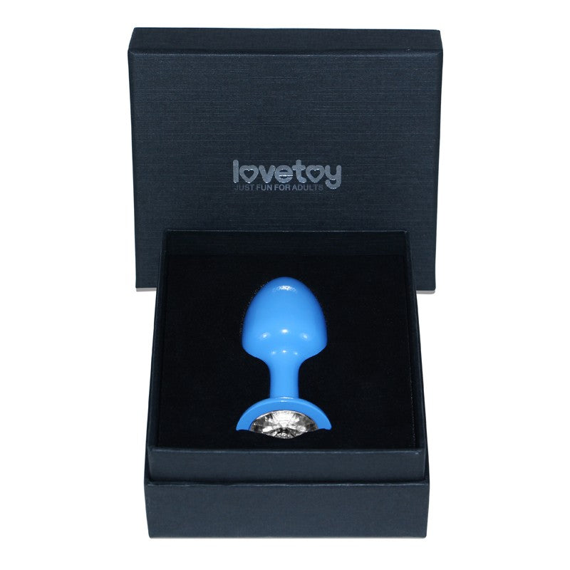 Blue Butt Plug With Transparent Stone In Rosebud Blue Gift Box - UABDSM