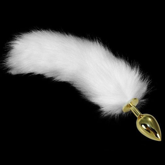 Butt Plug Gold With White Fluffy Tail Metal Anal Tail Butt Plug Gold With White Fluffy Tail Metal Anal Tail - UABDSM