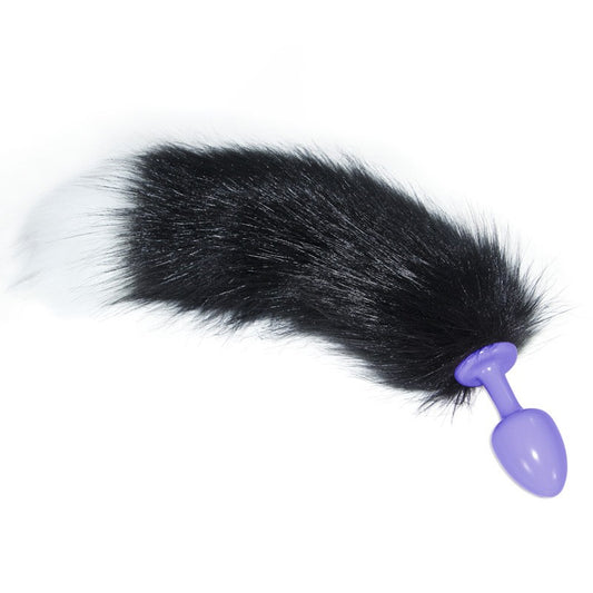 Butt Plug Purple With Black And White Tail Luxury Metal Anal Tail Butt Plug Purple With Black And White Tail Luxury Metal Anal Tail - UABDSM
