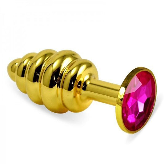 Ribbed Gold Butt Plug With Rosebud Spiral Metal Plug Ribbed Gold Butt Plug With Rosebud Spiral Metal Plug - UABDSM