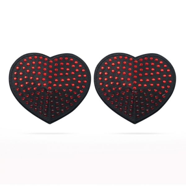 Reusable Red Diamond Heart Nipple Pasties In Black Stickini With Red Polka Dots - UABDSM