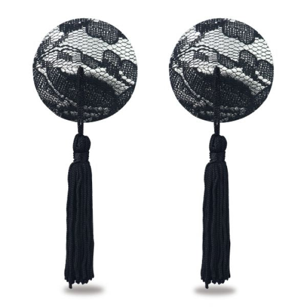 Reusable Black Lace Round Tassel Nipple Pasties - UABDSM