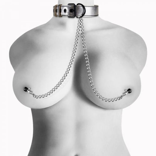 Silver Collar With Nipple Clamps Collar With Nipple Clamp - UABDSM