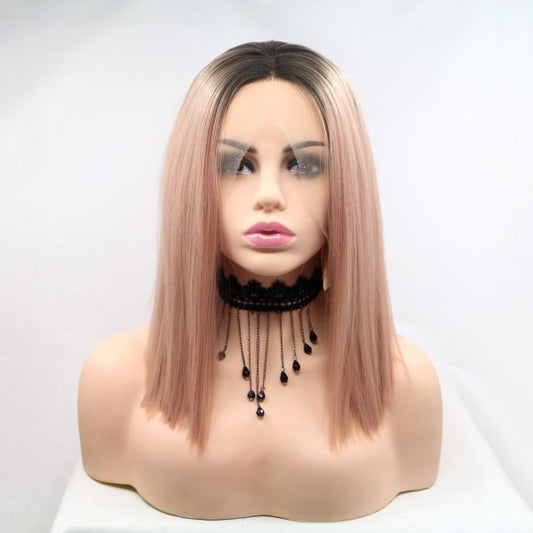 Wig ZADIRA Women Short Straight Bob On A Mesh In Rose Gold Wig ZADIRA Women Short Straight Bob On A Mesh In Rose Gold - UABDSM