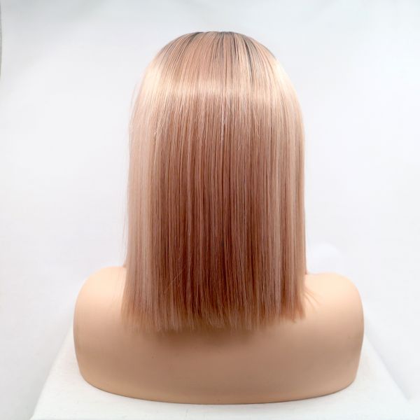 Wig ZADIRA Women Short Straight Bob On A Mesh In Rose Gold - UABDSM