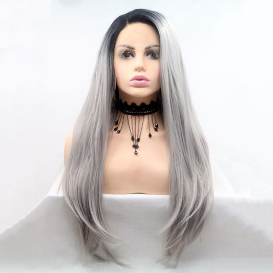 Wig ZADIRA Gray Blond Female Long Straight With Ombre Wig ZADIRA Gray Blond Female Long Straight With Ombre - UABDSM