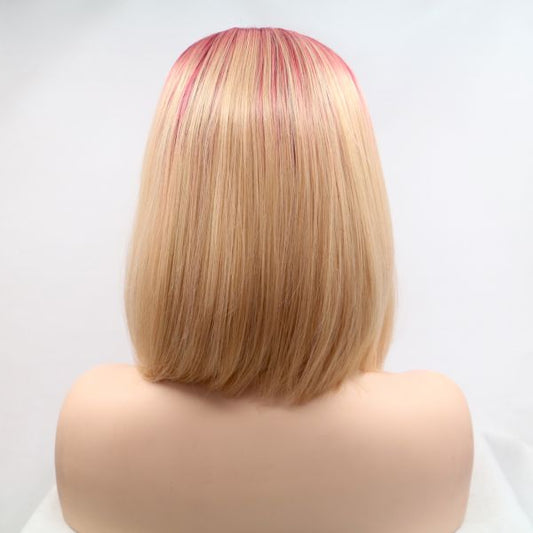 Wig ZADIRA Square Blond Short Straight Wig With Black Red Ombre - UABDSM