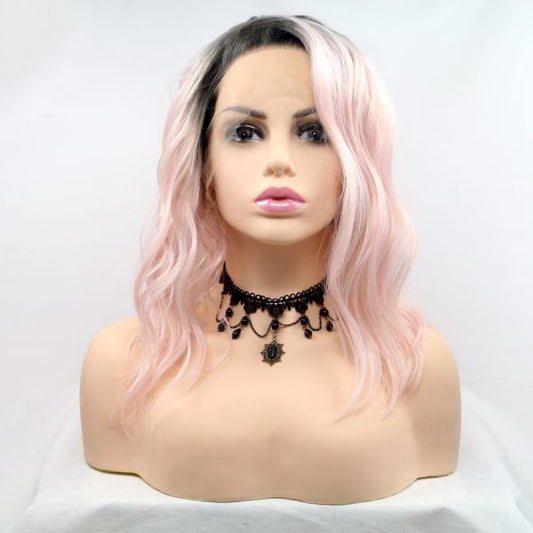 Wig ZADIRA Pastel Pink Short Wavy For Women With Ombre Wig ZADIRA Pastel Pink Short Wavy For Women With Ombre - UABDSM