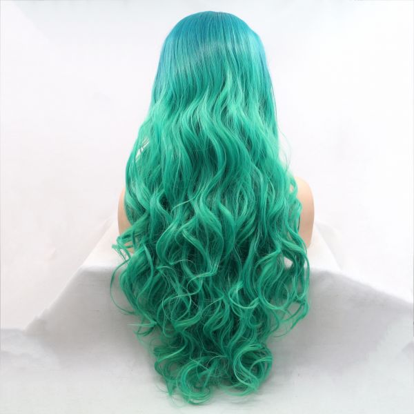 ZADIRA Green Gradient Womens Long Wavy Wig - UABDSM