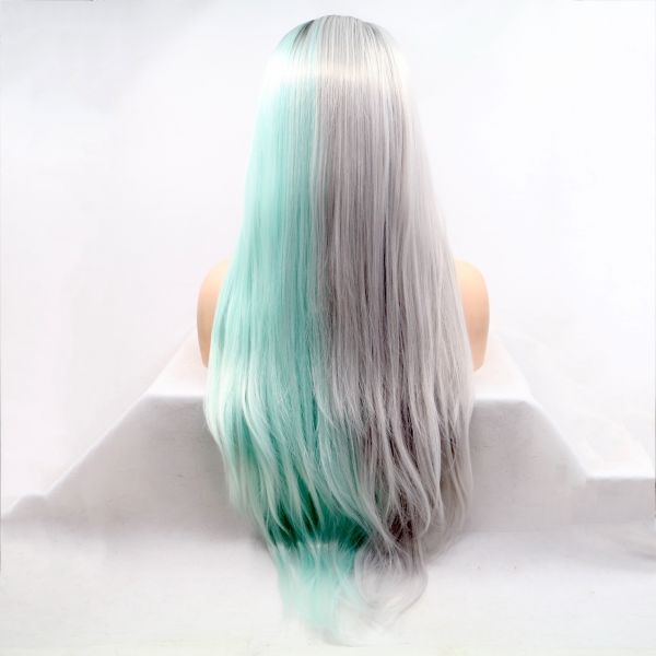 Wig ZADIRA Gray Green Female Long Straight With Ombre - UABDSM
