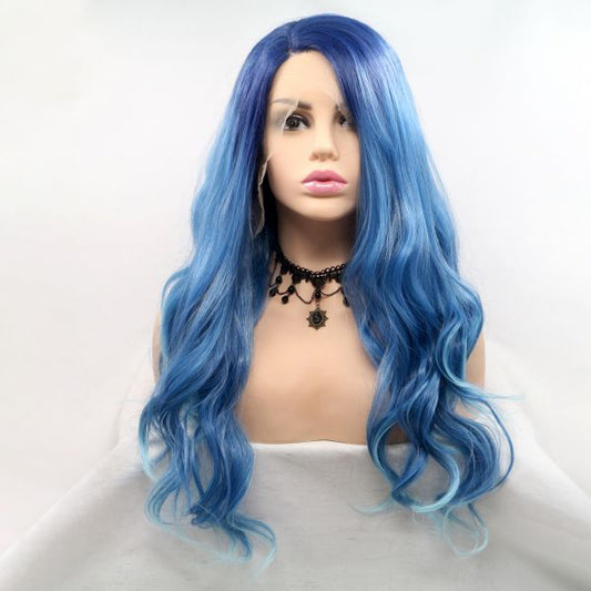 Wig ZADIRA Blue Gradient Womens Long Wavy Wig ZADIRA Blue Gradient Womens Long Wavy - UABDSM
