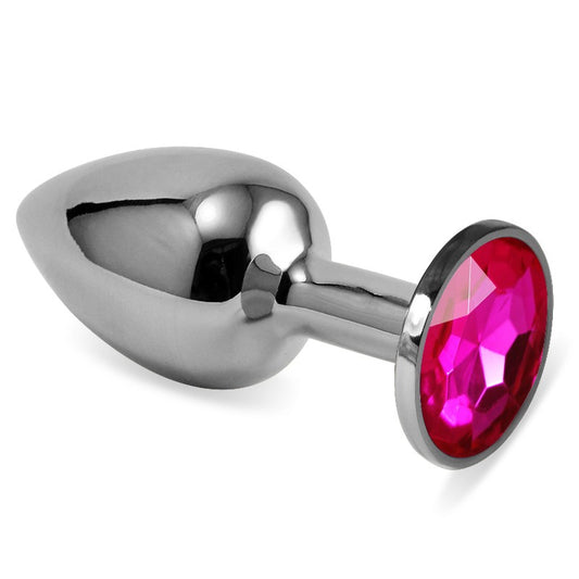 Smooth Butt Plug With Fuchsia Stone Silver Rosebud Classic Metal Plug Small Smooth Butt Plug With Fuchsia Stone Silver Rosebud Classic Metal Plug Small - UABDSM