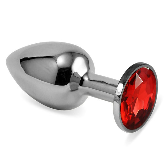Smooth Butt Plug With Red Stone Silver Rosebud Classic Metal Plug Small Smooth Butt Plug With Red Stone Silver Rosebud Classic Metal Plug Small - UABDSM