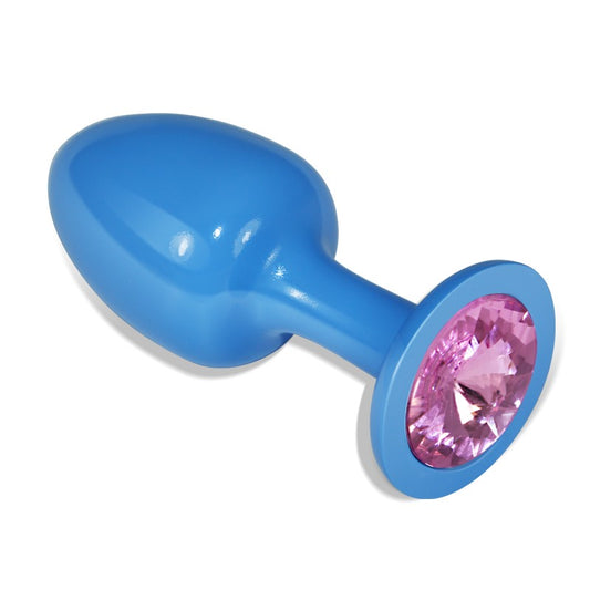 Blue Butt Plug With Pink Stone In Rosebud Blue Gift Box Blue Butt Plug With Pink Stone In Rosebud Blue Gift Box - UABDSM
