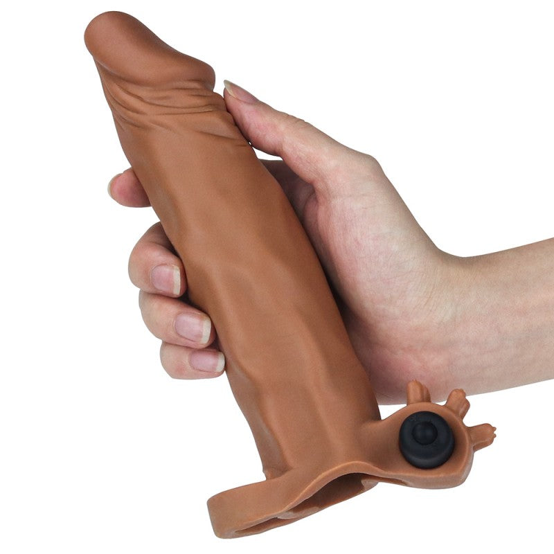 Super Realistic Brown Pleasure X Tender Vibrating Penis Sleeve - UABDSM