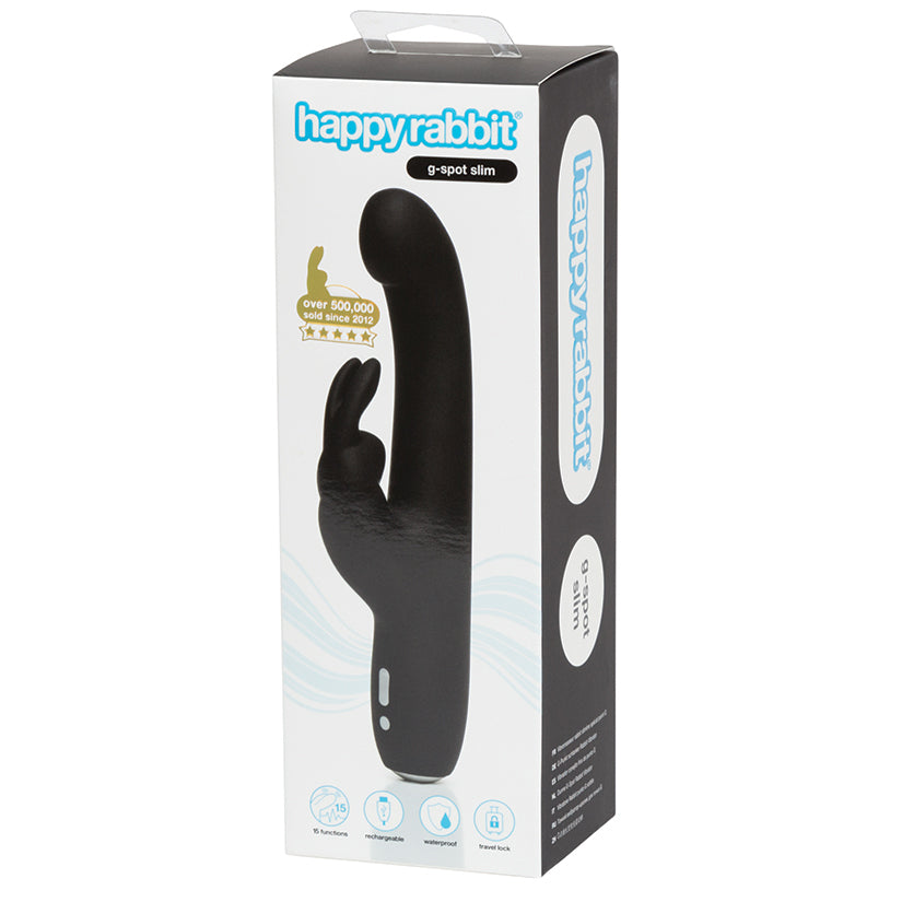 Happy Rabbit Slimline G-Spot Rechargeable Rabbit Vibrator - Black - UABDSM