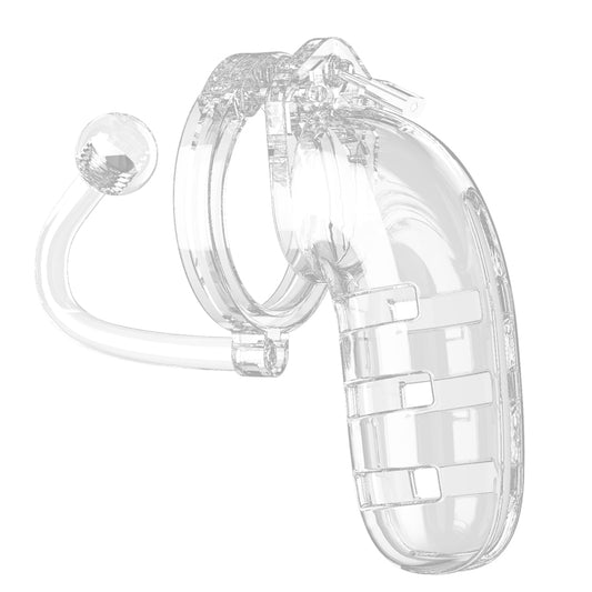 Man Cage 12 Male 5.5 Inch Clear Chastity Cage With Anal Plug - UABDSM