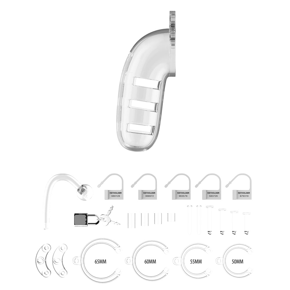 Man Cage 12 Male 5.5 Inch Clear Chastity Cage With Anal Plug - UABDSM