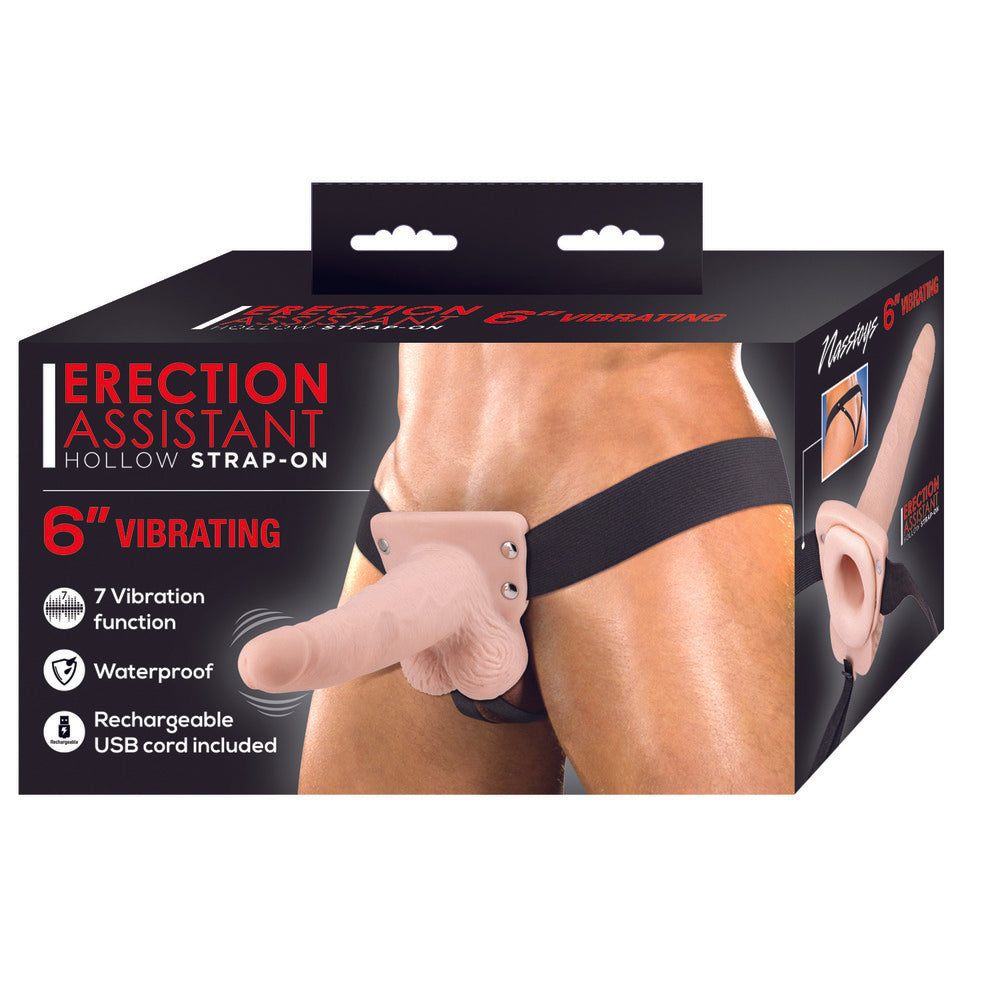 Erection Assistant Hollow Vibrating Strap-On 6 inch Flesh Pink - UABDSM