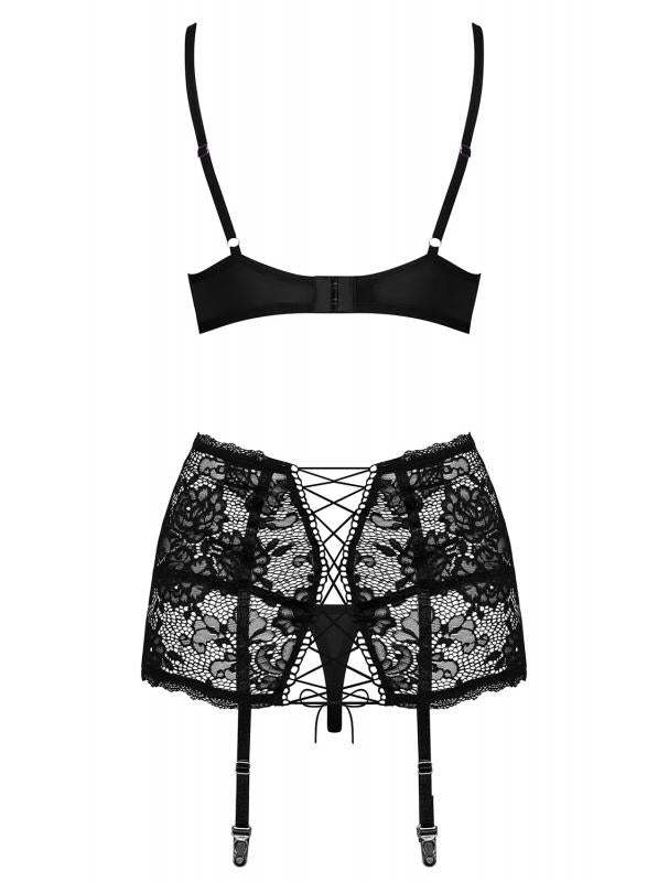 Peonesia - 3-Piece Lace Garter Set - Black - UABDSM
