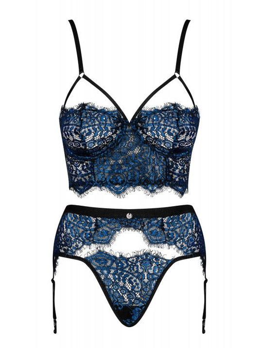Yassmyne 3-Piece Lace Suspender Set - Blue Yassmyne 3-Piece Lace Suspender Set - Blue - UABDSM