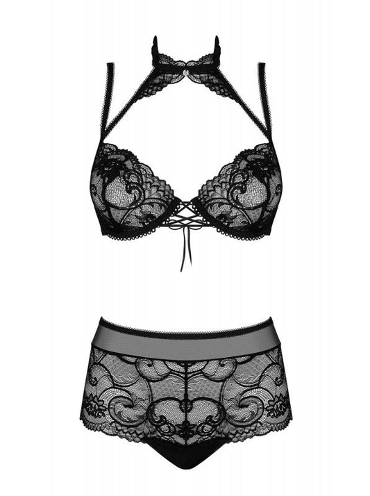 Elizenes 2 Piece Lace Bra Set With Halterneck - Black Elizenes 2 Piece Lace Bra Set With Halterneck - Black - UABDSM