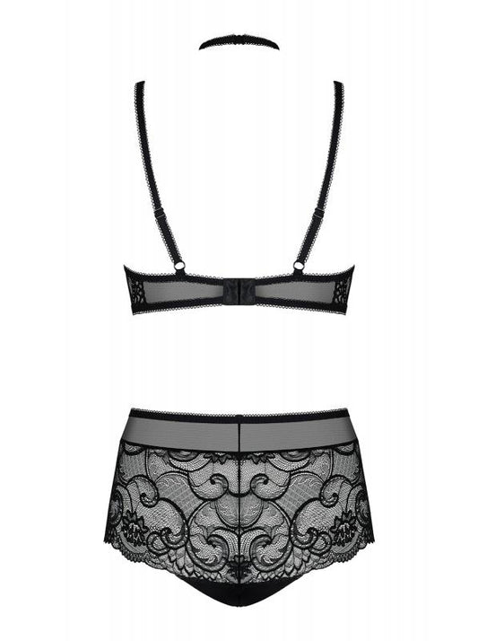 Elizenes 2 Piece Lace Bra Set With Halterneck - Black - UABDSM