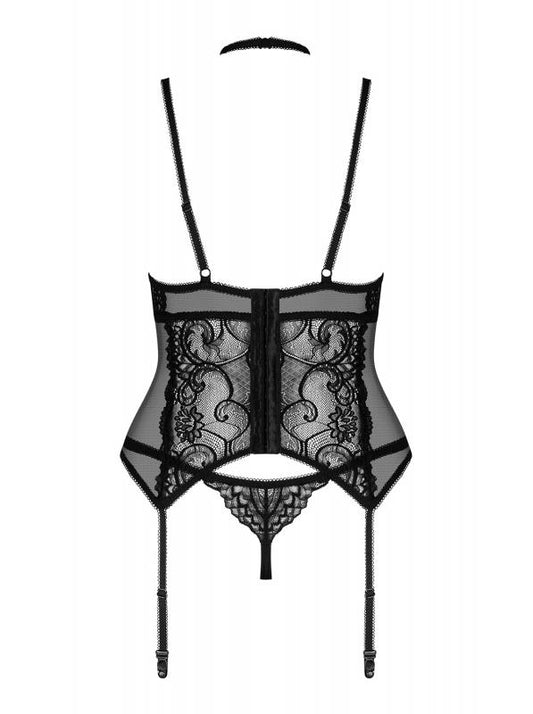 Elizenes Garter Corset With Sexy Thong - Black - UABDSM