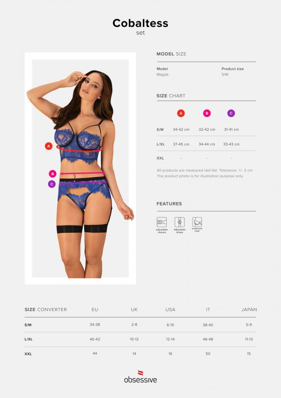 Cobaltess 3-piece Lace Suspender Set - Blue - UABDSM