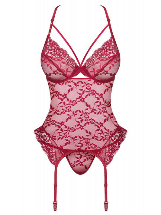 Ivetta Lace Garter Top With Thong - Red Ivetta Lace Garter Top With Thong - Red - UABDSM