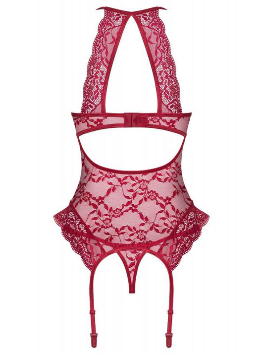Ivetta Lace Garter Top With Thong - Red - UABDSM
