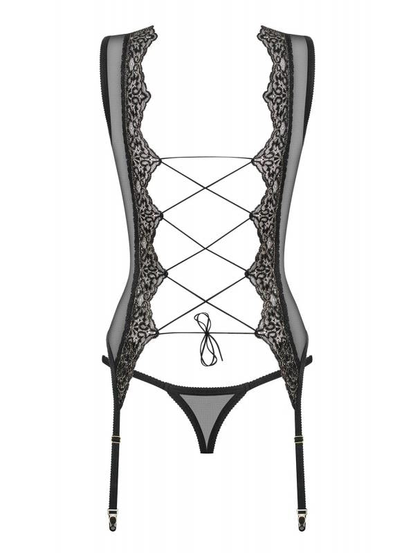 Meshlove Garter Top And Thong - Black - UABDSM